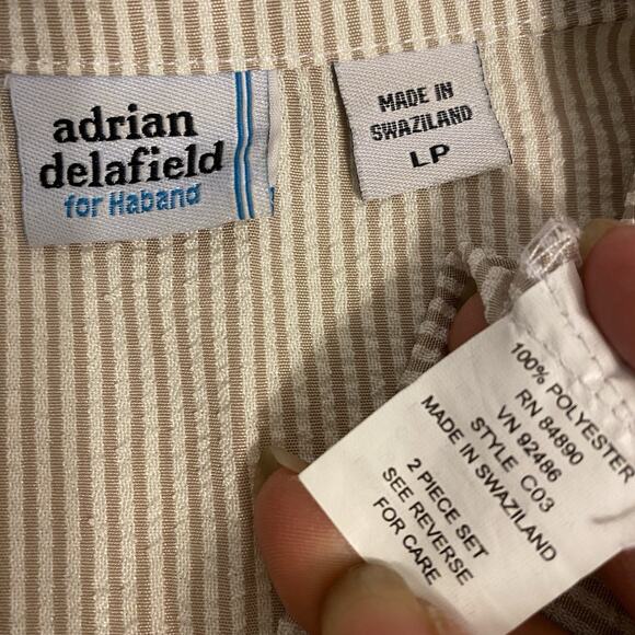 HABAND 2Piece Travel Lounge Set Top Pullon Capri LP Vintage Ivory Olive Striped - Picture 5 of 11